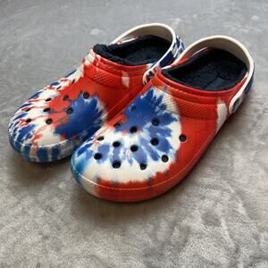 Crocs Patriotic Tie Dye Clogs Mens 13 Red White Blue Classic Lined Vented Boho